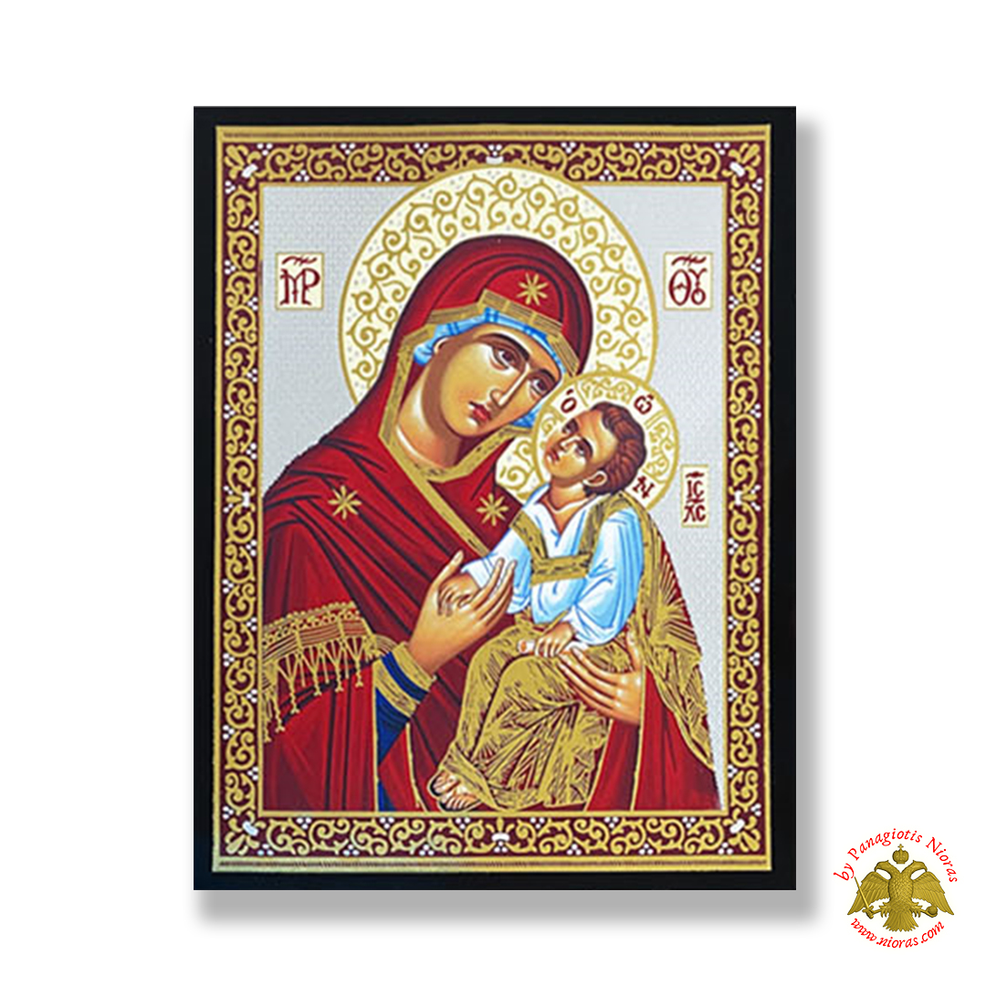 Orthodox Holy Virgin Mary of Love Silver Printed Wooden Icon